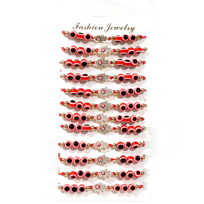 Wholesale 12pieces/pack Evil Eye Beaded Bracelet Braided Set JDC-BT-NHong024