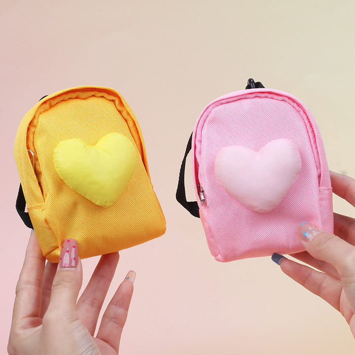 Wholesale Chic Love Heart Canvas Coin Purse Solid Pink Earphone Lipstick Bag Pendant
