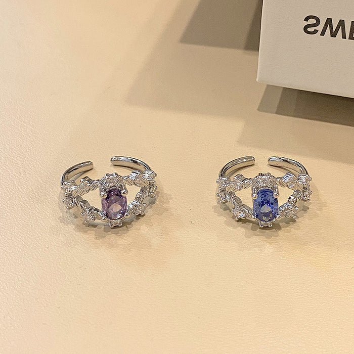 Wholesale Small niche design with micro inlaid color zirconium opening ring, exquisite, light luxury, fashionable and versatile