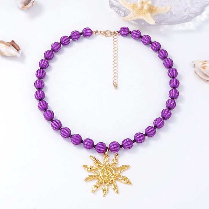 Wholesale Alloy Sunflower Pendant Necklace Beaded Daily Commuting Women's Necklace