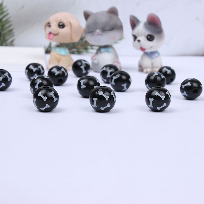 Wholesale 50PCS Dog Paw Pink Black Cat Paw Bone Wooden Beads JDC-BDS-TianYue020