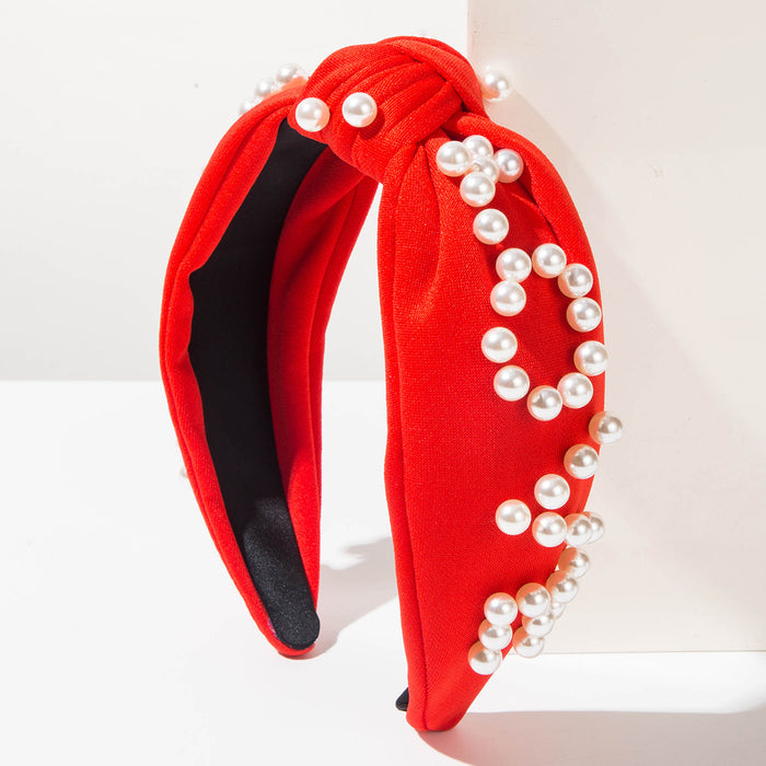 Wholesale Valentine' s Day pearl-embellished " LOVE"  letter knot headband