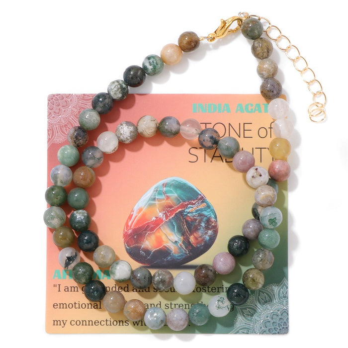 Wholesale 6mm stone bead necklace packaged with an adjustable clasp suitable as a collarbone necklace