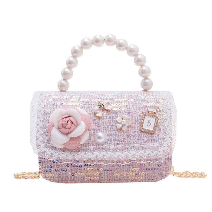 Wholesale Children's Bag Chain Bag Pearl Accessories Hand Bag  Children's Cute Little Flower Shoulder Bag Girl