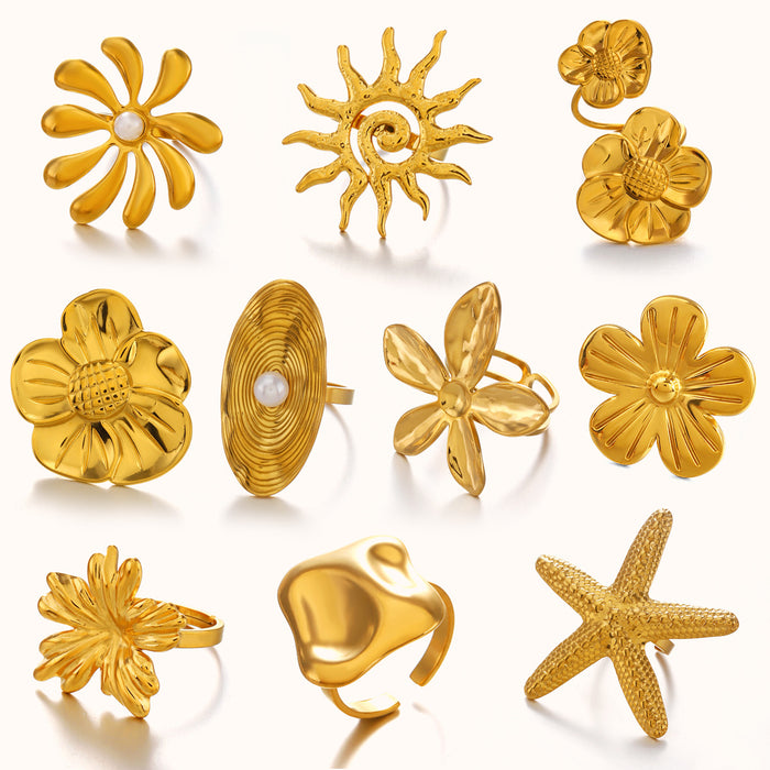 Wholesale Women' s Flower Sun Stainless steel Rings Adjustable rings