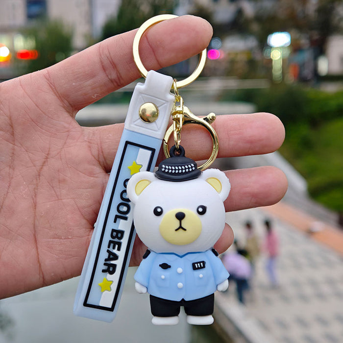 Wholesale PVC Cartoon Police Firefighter Bear Keychain Fashion Accessory Gift