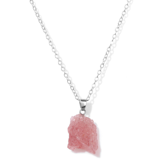 Wholesale Irregular natural stone raw crystal pendant necklace with two tone chain amethyst clavicle necklace