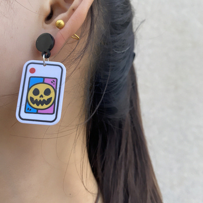 Wholesale  Series Earrings Acrylic Double-Sided Printing Funny Skull Pumpkin Cartoon Earrings