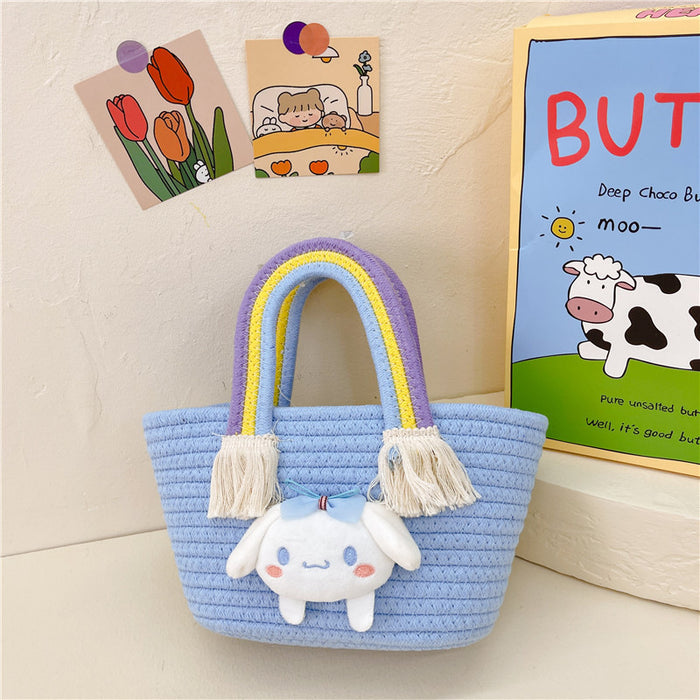 Wholesale Girls Bag Summer New Rainbow Cloud Handbag Woven Bag Large Capacity Straw Handbag