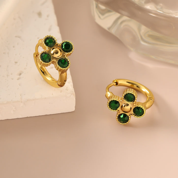 Wholesale Titanium steel diamond studded clover earrings with light luxury design and fashionable ear buckle