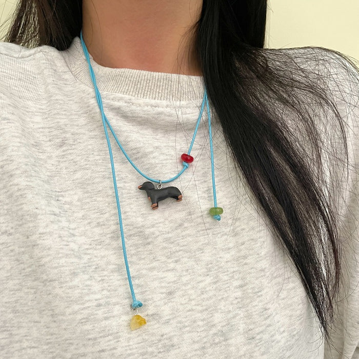 Wholesale Pendant necklace with pull-out leather rope, with a niche and versatile temperament, and a unique collarbone chain