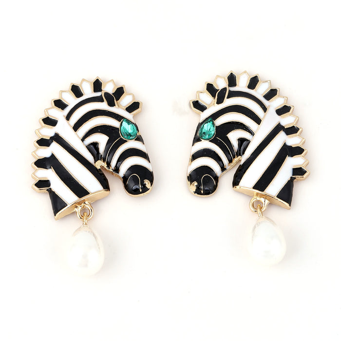 Wholesale hot-selling animal horse head alloy oil striped earrings