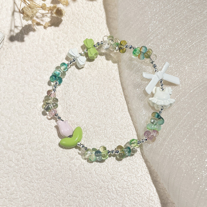 Wholesale Spring lush green leaf butterfly flower bracelet, light luxury, niche exquisite, high-end feel bracelet