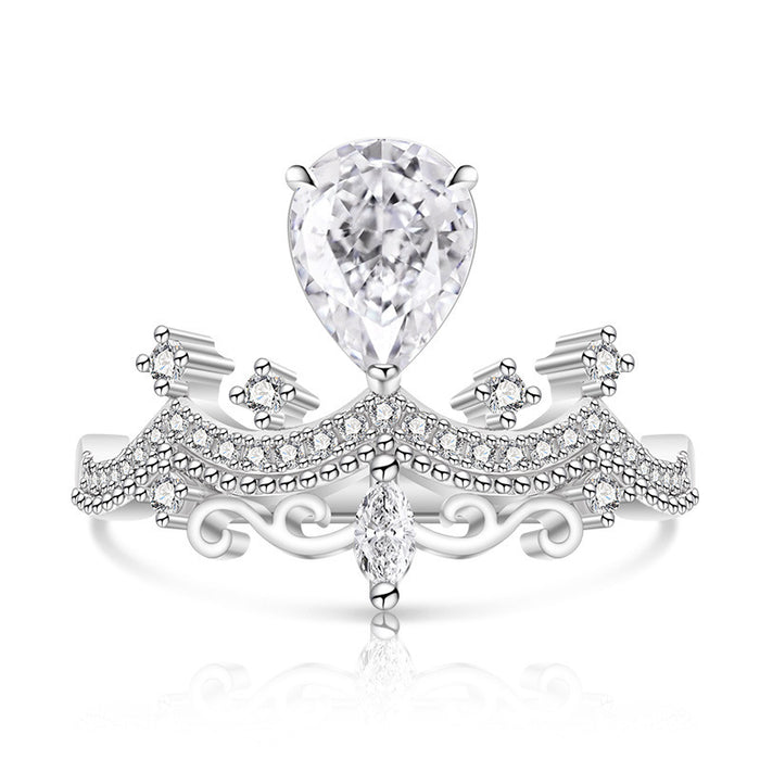 Wholesale Platinum-Plated Copper Geometric Adjustable Ice-Cut Crown Ring for Women