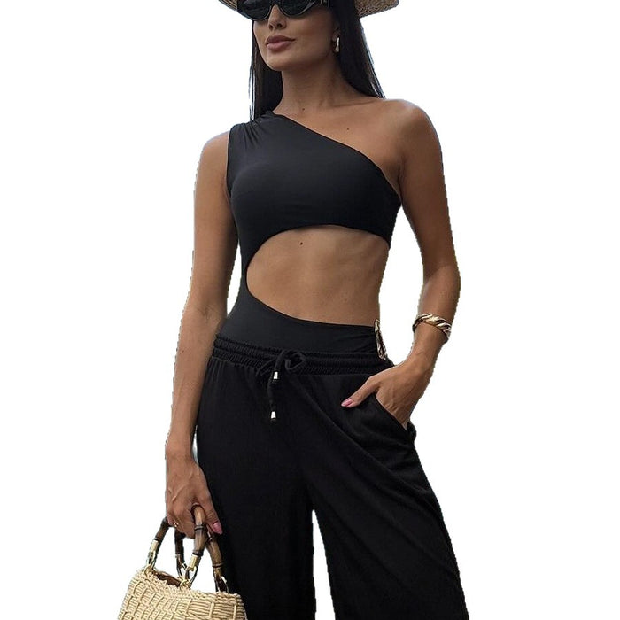 Wholesale Swimsuit Bikini Swimsuit Women's Single Shoulder Solid Color