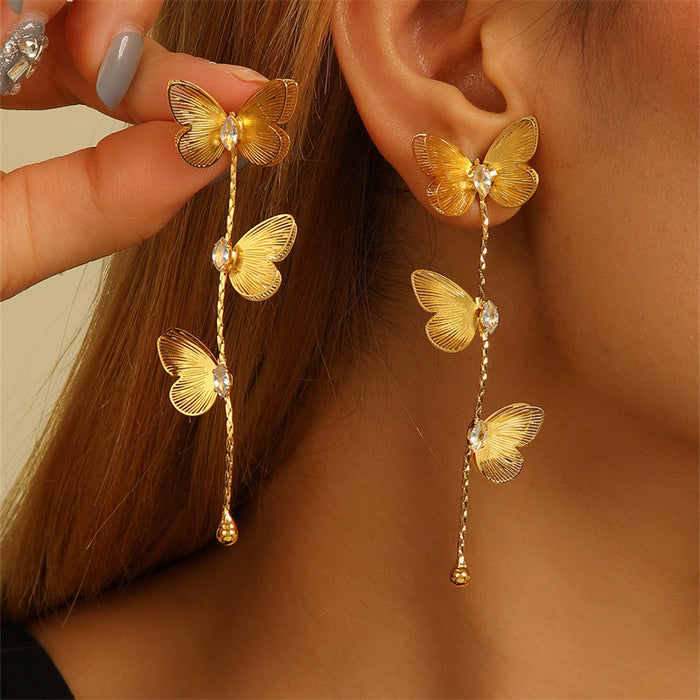 Wholesale Flower Tassel Zircon Earrings Copper Fashion Accessory MOQ≥2