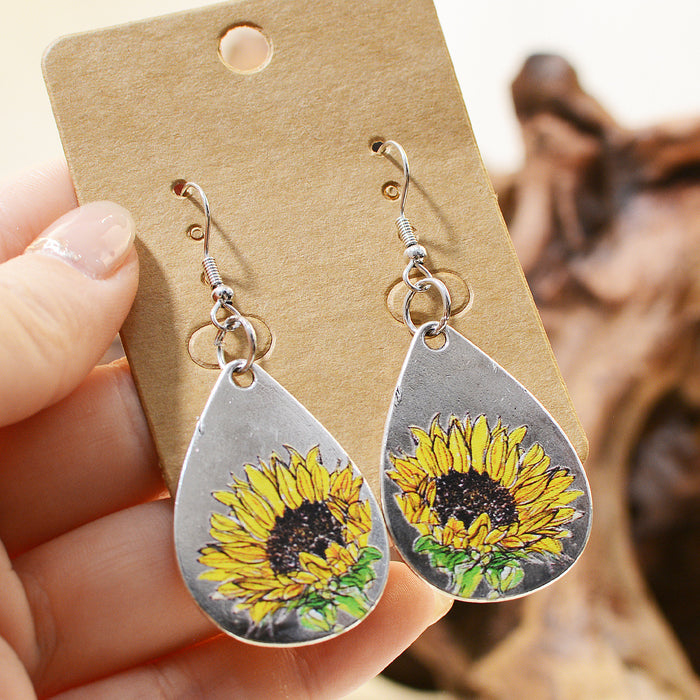 Wholesale Sunflower Hand Drawn Texture Sketch Earrings JDC-ES-ChenC010