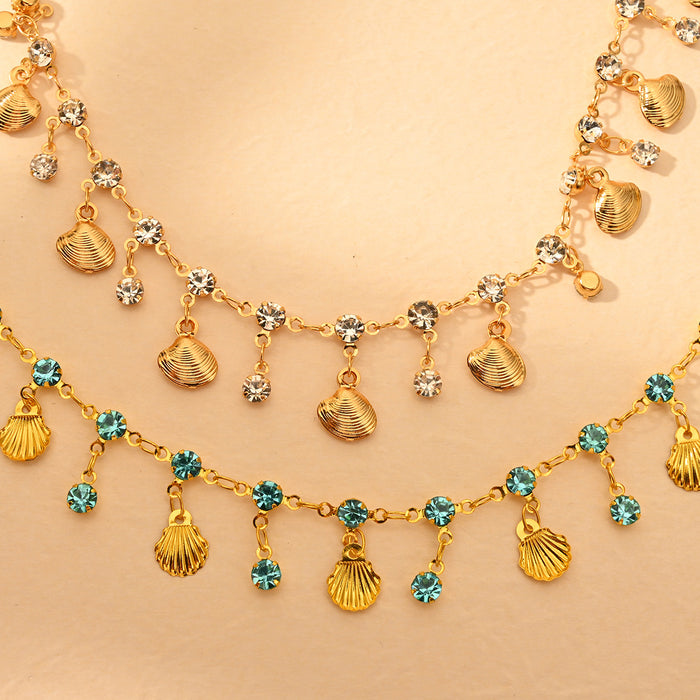 Wholesale Fashion tassel ankle chain with zircon color preservation electroplating sea shell foot accessories wholesale