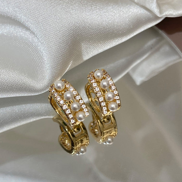 Wholesale High-gloss pearl micro-pave earrings