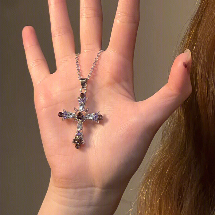 Wholesale Cross necklace with diamond inlay, collarbone chain design