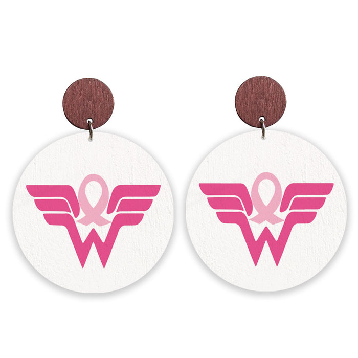 Wholesale Struggle Jewelry Pink Ribbon Wooden Pattern Earrings