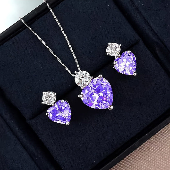 Wholesale Pink diamond heart-shaped necklace and earrings jewelry set