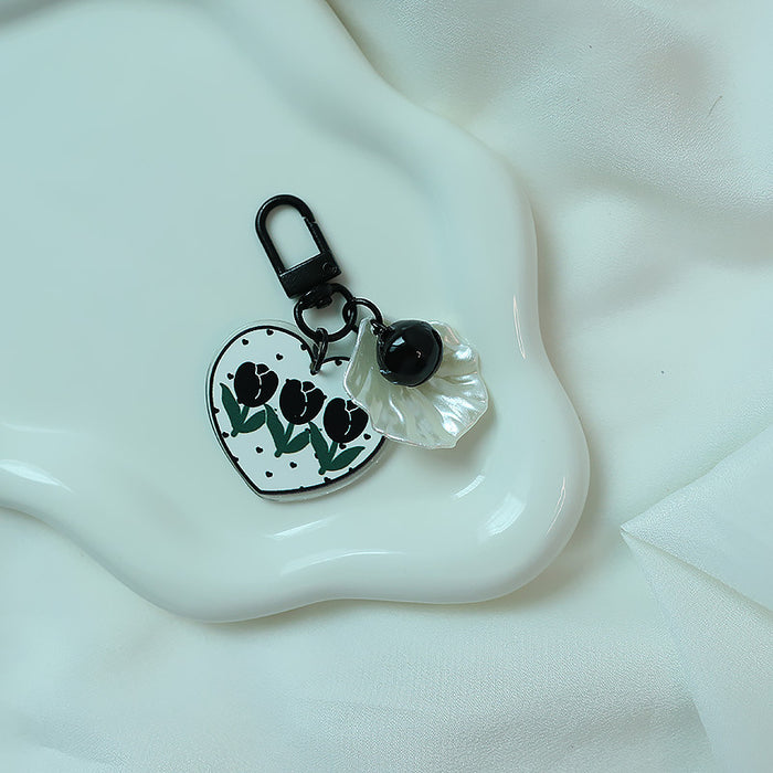 Wholesale Black and White Rose Elegant Flower Car Keychain Pendant Bag Acrylic Hanging Decoration