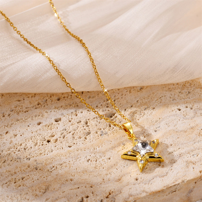 Wholesale High end micro inlaid zircon pendant titanium steel necklace, niche design, fashionable and personalized star collarbone chain