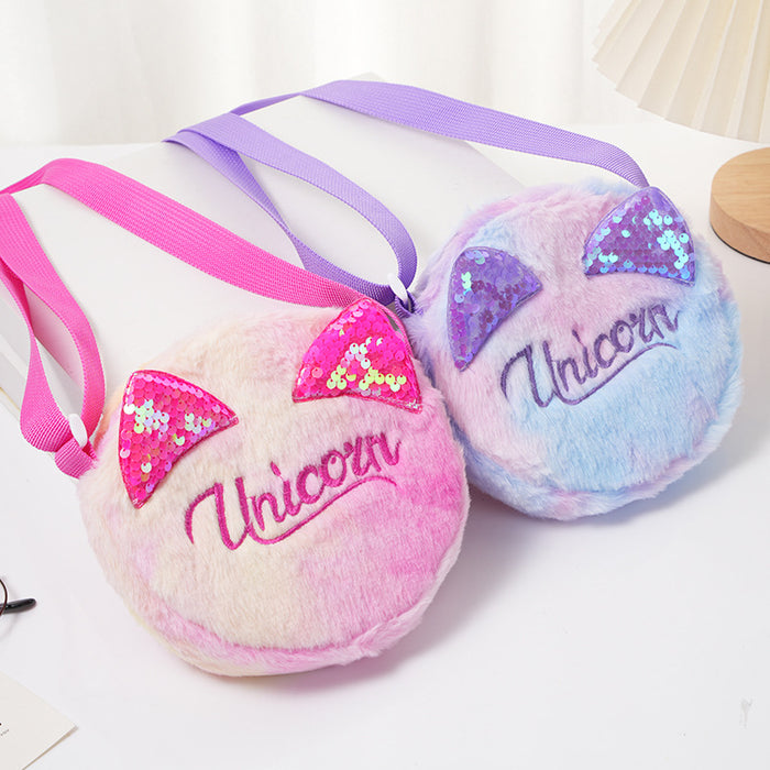 Wholesale Children's Messenger Bag Storage Bag Plush Cartoon Shoulder Bag Sequin Cat Ear Bag Cute Student