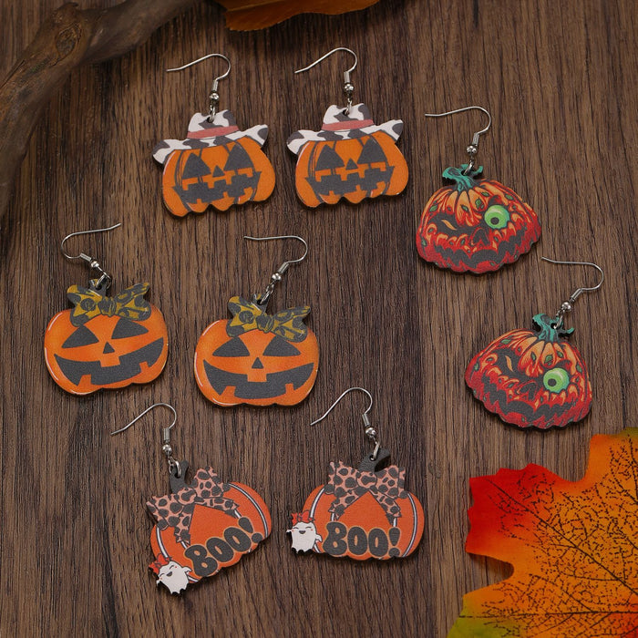 Wholesale  Western Style  Pumpkin Pendant Earrings Wooden Gothic Cartoon Earrings