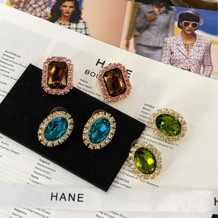 Wholesale Light luxury high-end earrings with a niche design and colorful rhinestone silver needle earrings