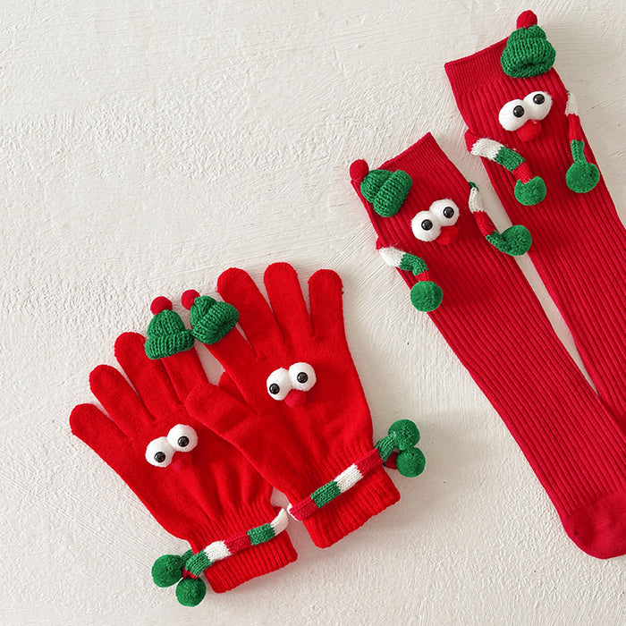 Wholesale Christmas gloves this year red children' s socks funny warm five-finger gloves