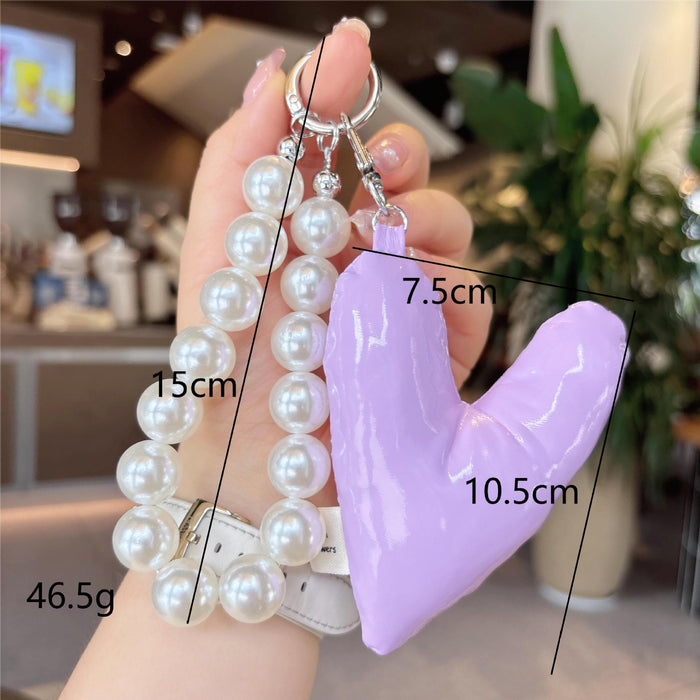 Wholesale Fashion Leather Love Pearl DIY Keychain Phone Short Hanging Chain Bag Hanging Decoration