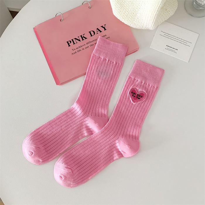 Wholesale Love Embroidered Socks for Children Spring/Summer New Style Thin Cotton Women's Middle Tube Women's Socks