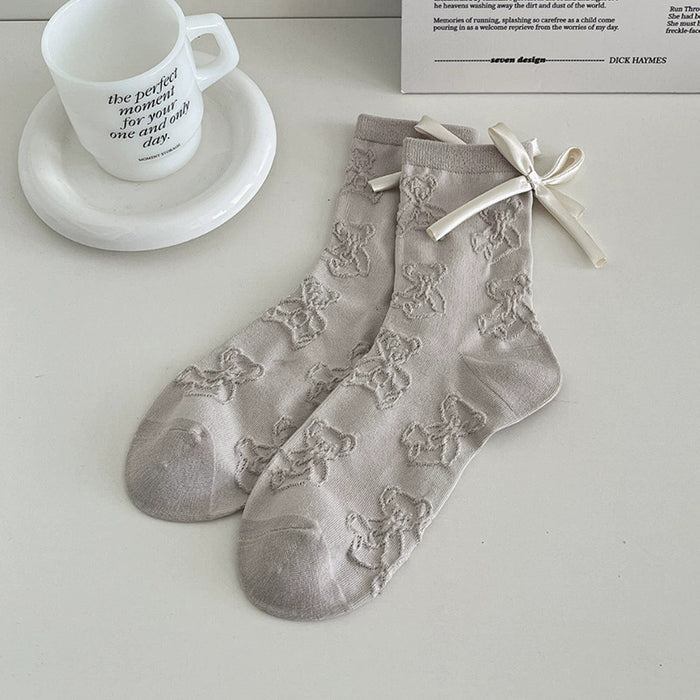 Wholesale Bow shaped mid tube socks with boneless pile socks