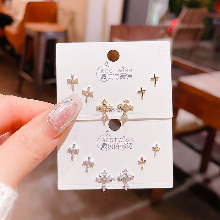 Wholesale Zircon Cross Pairs of Earrings Silver Needles Earrings Earrings