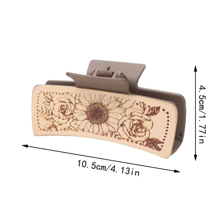 Wholesale Western Style Cactus Print Pattern Leather Hairpin Shark Clip Women' s Grab Clip