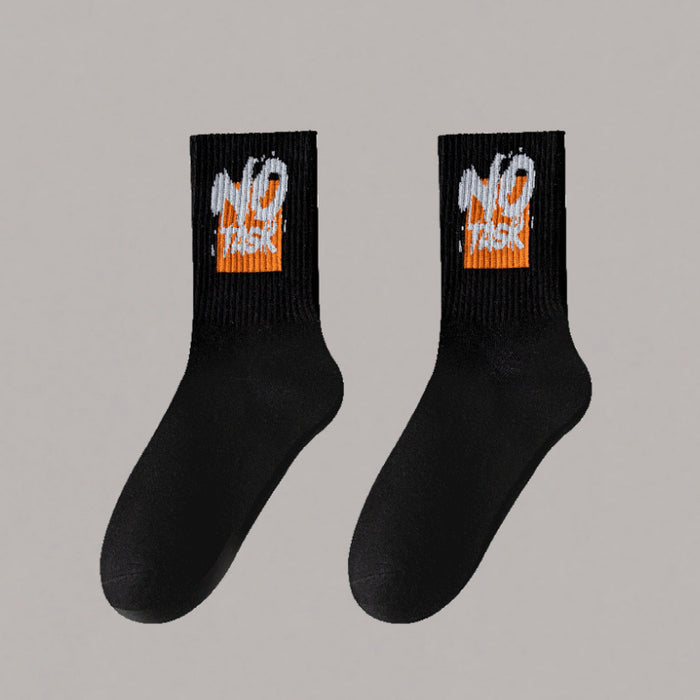 Wholesale 5pcs White socks men' s mid-calf socks autumn and winter basketball socks couple stockings black and white sports socks