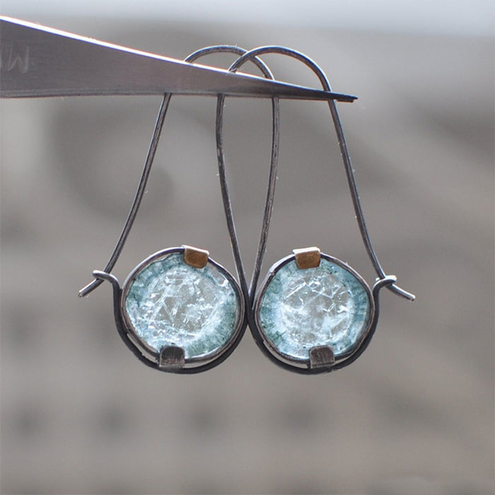 Wholesale New Moonstone Double Color Light Blue Round Earrings, Beautiful and Fashionable Earrings