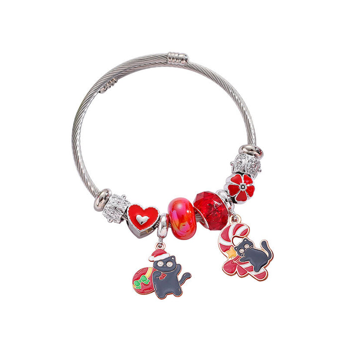 Wholesale Stainless Steel Cute Black Cat Pendant Bracelet MOQ≥2