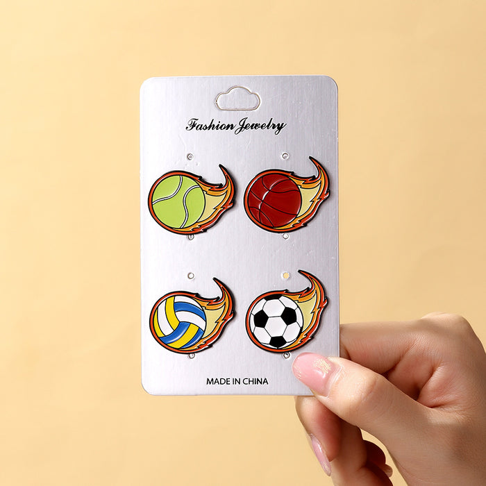 Wholesale Flame Ball Brooch Basketball Football Sports Gift Metal Paint Badge