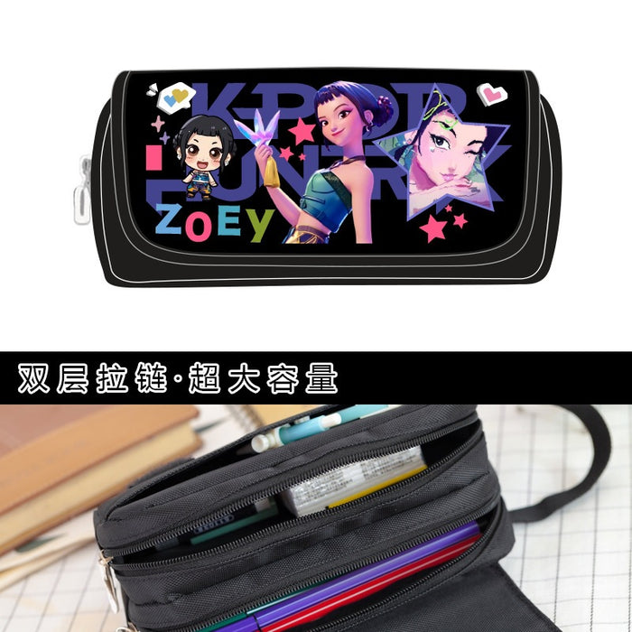 Wholesale PU Purple K Pop Anime Style Pencil Case For Students