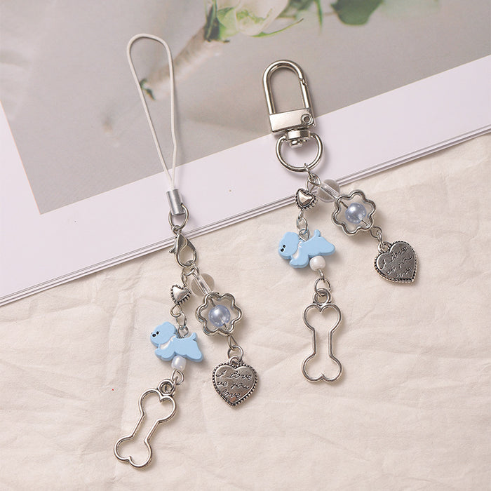 Wholesale Blue puppy phone chain pendant bag pendant keychain heart pendant
