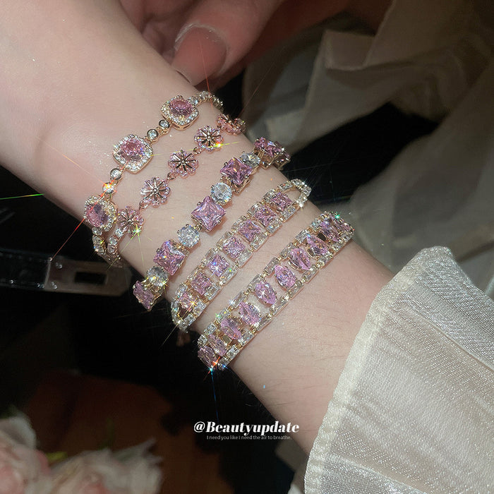 Wholesale Pink Zircon Geometric Round Pull-out Bracelet