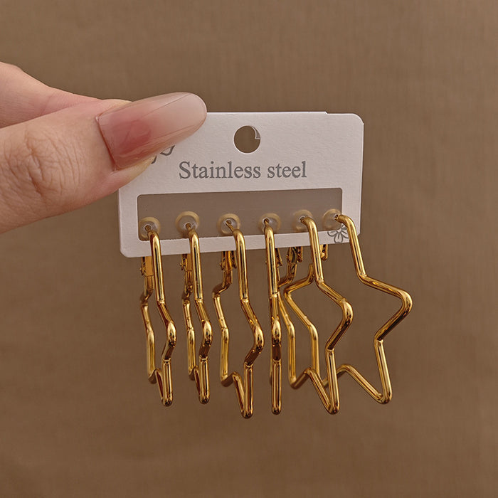 Wholesale Love pentagram earrings, exaggerated large earrings, high-end stainless steel earrings, gold-plated round earrings