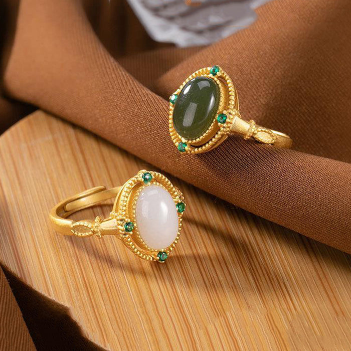 Wholesale Oval-shaped court-style ring with a green zircon stone