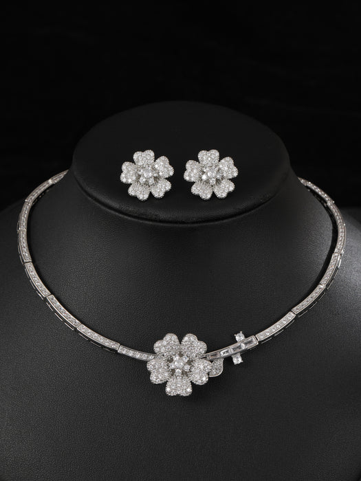 Wholesale Fashion Simple Camellia Zircon Jewelry suit Earrings Necklace suit Accessories