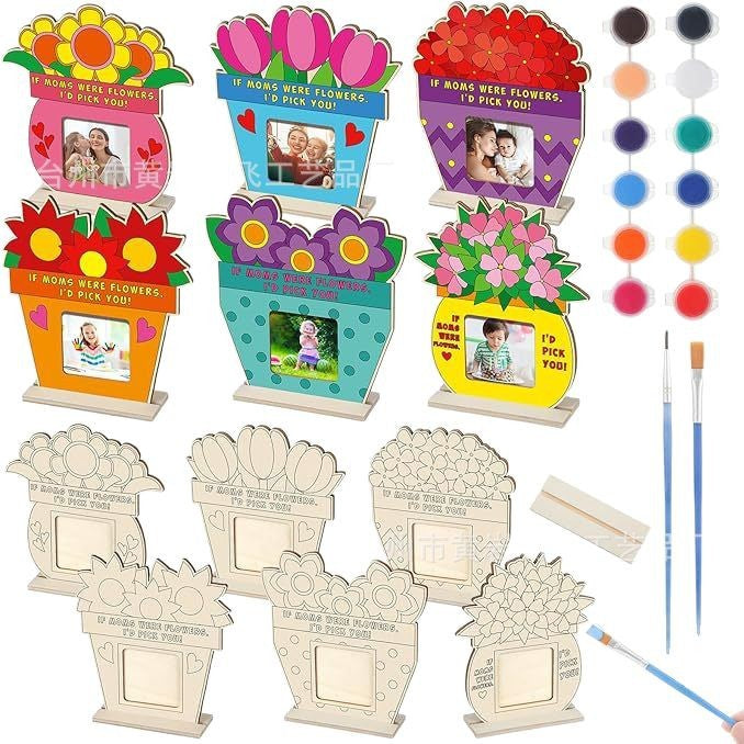 Wholesale Creative wooden ornaments, DIY wooden crafts, white clay graffiti picture frames