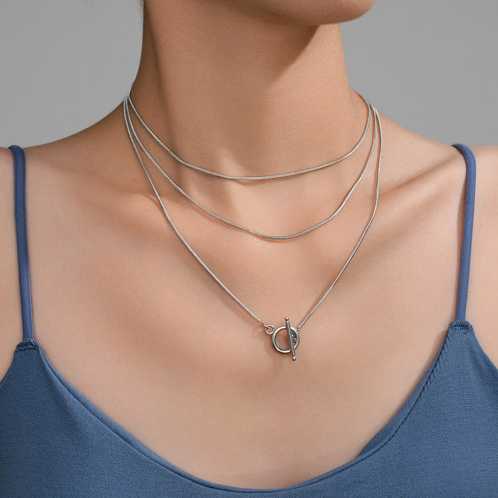 Wholesale 2pcs Stacked necklaces,  plain chain,  snake bone,  titanium steel chain