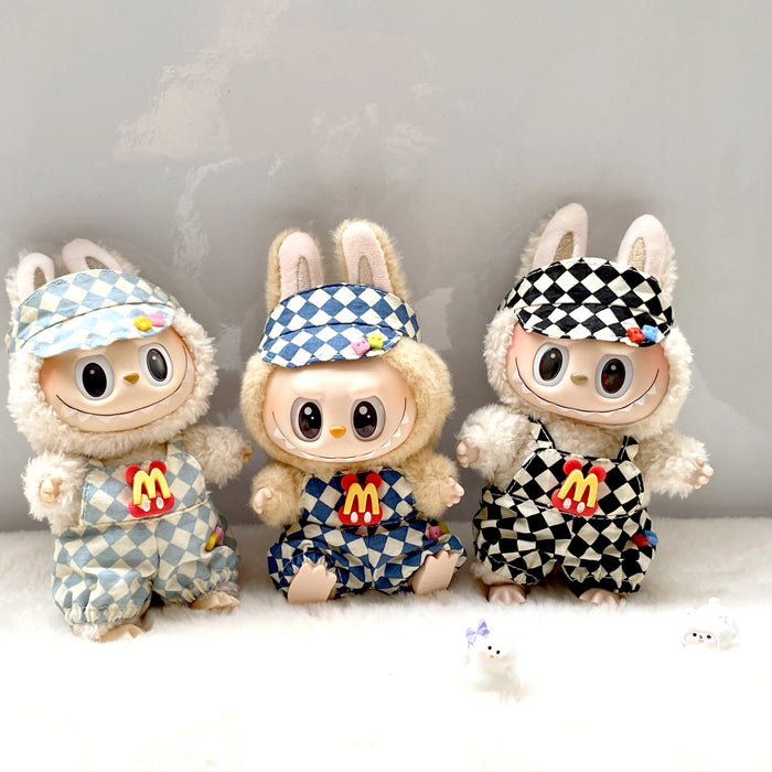 Wholesale Pendant Doll Clothes Checkboard Tennis Clothes suit Suspenders Skirt